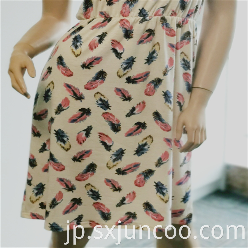 100 Rayon Feather Printed Sleeveless Sleepwear Dress